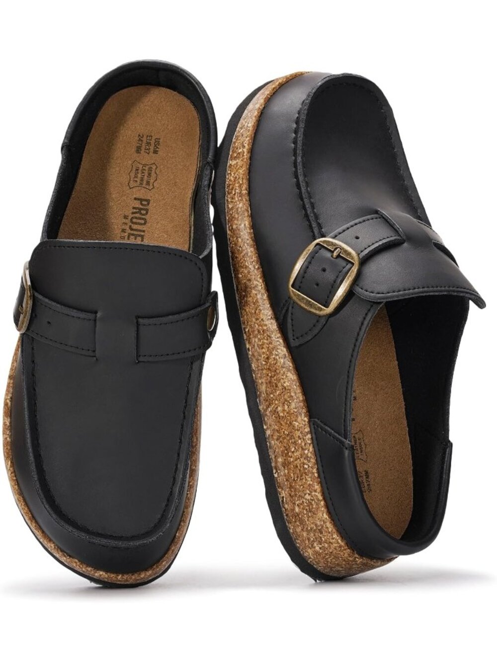 Women's Black Leather Carline Closed Toe Pull On Fall Moccasin Clogs Loafer Shoe